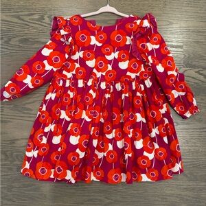 Jacadi Pink & Fuchsia Floral corduroy Ruffle Dress 6